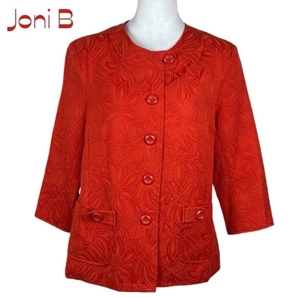Joni B Orange Textured Cottage Coastal Grandma Jacket NWOT Size L - Picture 2 of 12